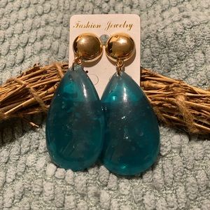 Gold and teal teardrop stud back earrings
